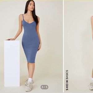 🎉HP🎉 SHEIN Solid Bodycon Dress with V Neck and Spaghetti Straps